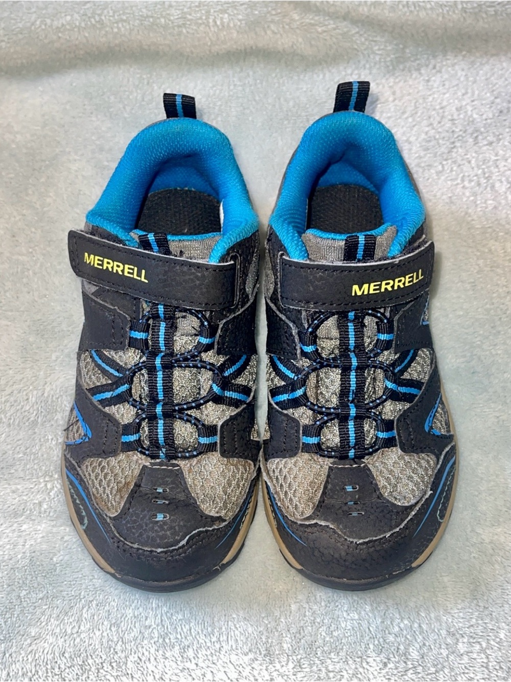 Merrell Trail Chaser Hiking Shoes Boys 11M Black Blue Hook Loop
